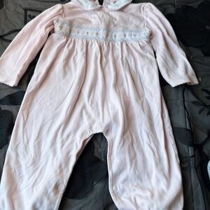Smock Pink Baby Romper with Lace Detail